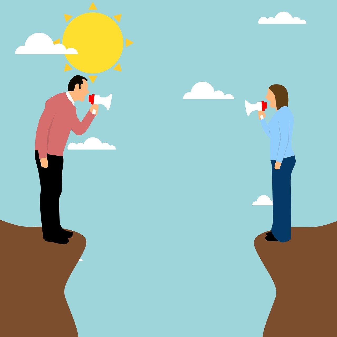 Ilustración- Hombre y mujer separados en un risco